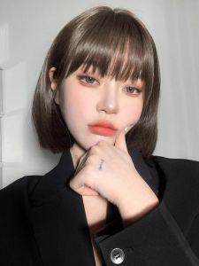 Womens Short Straight Hair Wig Full Head Natural Bob Style Spring Summer round Face Shoulder Length Fluffy Popular Internet Hair