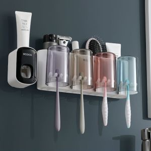 Kệ Để Kem Đánh Răng Cài Bàn Chải Để Đồ Nhà Tắm Đa Năng Tiện Dụng Ecoco Có Tặng Kèm Cốc