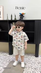 Set bộ quần áo sơ mi họa tiết khủng long cho bé trai 1 đến 7 tuổi phong cách hàn quốc BERNIE 0324B05