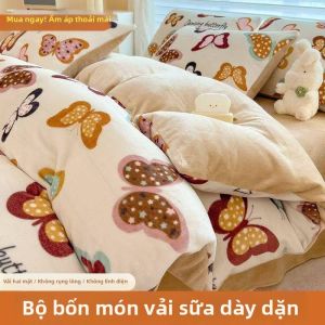 Bộ Chăn Ga Gối Minky Lông Cừu Hai Mặt Flannel