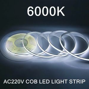 1-5m 220V Flexible Tape Lights COB LED Strip Light Smart IC No Need Driver High Bright 240 LEDs Linear Lighting RA95 Warm White