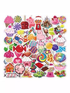 Cute Cartoon Dopaamine Candy Stickers 50 Pcs Dessert Cake Lollipop Food Decoration Scrapbooking Guitar Insulated Mug Storage Box Graffiti Children Students Homework Notebook Stickies