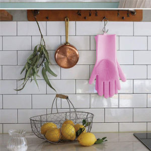 1 Pair (2pcs) Magic Silicone Scrubber Rubber Cleaning Gloves Dishwashing Gloves Scrubbing Gloves