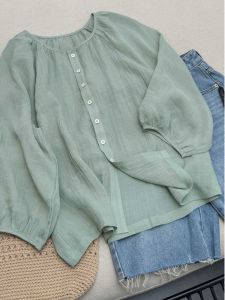 Embroidered Ladies Long Sleeve Loose Fit Cotton Linen Blouse Retro Style Quilted Lightweight Jacket for Women