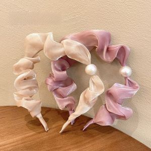 New Pearl Hairband Korean Style  Pure Color Fine Hair Ties Fairy Network Popular Press Folded Headband Hair Accessories