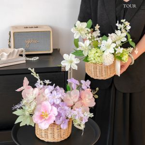 Original Handwoven Willow Basket Artificial Flower Display Piece Photography Prop Living Room High End Floral Decoration Silk Flower