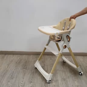 Easyhome.sg Foldable Baby High Chair Foldable Adjustable Feeding Chair with Tray & Safety Harness