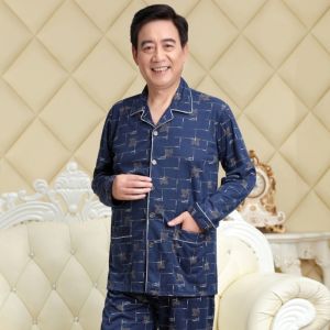 Mens Pure Cotton Sleepwear Set Casual Long Sleeve Cardigan Home Clothes Autumn Spring Autumn Winter Comfortable Soft Plaid Pattern