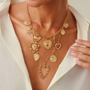 Ingemark Punk Hollow Love Heart Flower Pendant Choker Necklace for Women Hip Hop Gold Color Chain Grunge Jewelry Steampunk Men
