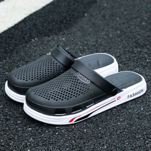 Thick Bottom Slip-On Mens Sandals Driving Hole Hole Shoes Anti-Slip Trendy Student Summer Beach Shoes Casual Pure Color