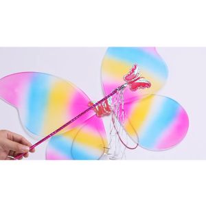 【COD&Local】Colorful Fairy Wings Children Stage Show Wings Butterfly Wings Birthday Halloween Party Angel Wings with Wand and Hair Hoop