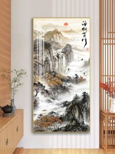 Modern Minimalist Chinese Style Wealth Attraction Decorative Painting Vertical Living Room Entrance Hallway Corridor Artwork