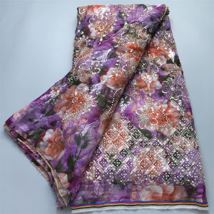 African Floral Print Mesh Tulle Lace Fabric Luxury Rhinestones Sequines Nigerian French Net Lace For Wedding Party Evening Dress