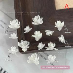 New 30Pcs 3D Shimmering Magnolia Resin Nail Charms Soft Carved Glitter Mix Colors Perfect For DIY Nail Art Home Salon Use