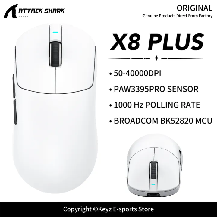 ATTACK SHARK | ATTACK SHARK X8 PLUS Ultra-Light Wireless Mouse Dual 1000Hz Gaming Mouse PAW3395PRO Sensor 40000DPI BK52820 MCU for PC