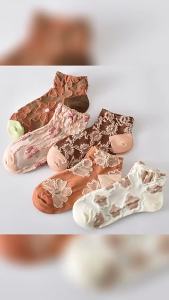 Flowers Women Short Socks Pack Harajuku Kawaii Cotton Skarpetkie Damski Korea Style Floral Vintage Students Cute Sox