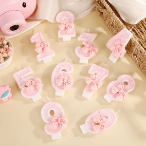 เทียนปาร์ตี้รูปโบว์สีชมพู ตัวเลข 0-9 อุปกรณ์ตกแต่งเค้กวันเกิดเด็ก น่ารัก สีชมพู อุปกรณ์เสริมงานเลี้ยงวันเกิดสุขสันต์