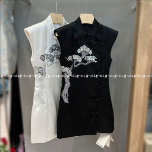 Elegant Embroidered Bead Sequin Cheongsam Dress Womens Fashionable Summer Trend Light Luxury Improved Version Button Design