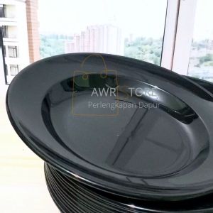 ISI 1 PCS PIRING MAKAN MELAMIN PIRING HITAM POLOS