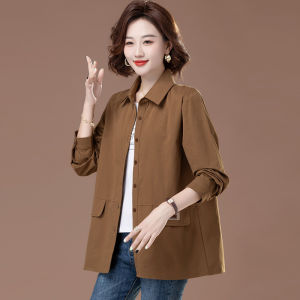 Loose Long Sleeve Shirt for Middle-Aged Women Vintage Style Pure Cotton Mom Coat Warmth Guaranteed Casual Business Ready