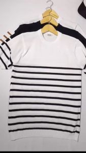 RHcollections - Baju Rajut Pria Crewneck Kerah Bulat Tangan Pendek Motif Garis Belang