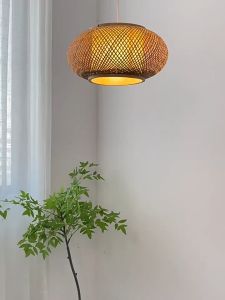 Natural Bamboo Pendant Lantern Lighting Ceiling Chandelier Ceiling Light Fixtures Restaurant Living Room Bedroom Aisle Hotel Decoration