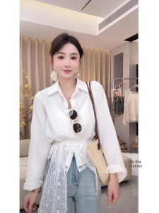 BINKAFENNY | Elegant White Long Sleeve Collared Shirt Womens Early Autumn Commute Unique Super Beautiful Top Korean Style Straight Cut