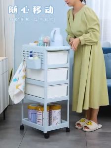 Multilayer Mobile Storage Rack 4 Tier Newborn Simple Trolley Cart Organizer with Drawer Baby Storage Trolley Cart Storage Rack With Wheels