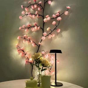 72/96/144LED Artificial Cherry Blossom Branch LED Lights USB Powered Pink Flower Fairy Lights for Bedroom Aesthetic Decor