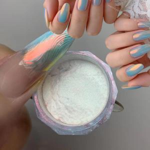 1Jar Mint Green Aurora Nail Powder Net-0.3g Fantasy Chameleon Chrome Nails Art Pigment Dust Plating Moonlight Manicure Powder FT