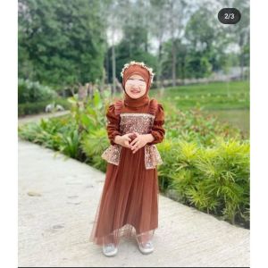 [COD] GAMIS ANAK PEREMPUAN 3-6 TAHUN FALIHA DRESS KIDS GAMIS PESTA MOTIF TILE BROKAT BAJU ANAK MUSLIM