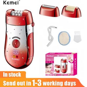Kemei เครื่องโกนหนวดไฟฟ้ากำจัดขนสำหรับผู้หญิงแบบ3-In-1ชาร์จได้ผ่าน Usb Km-908A