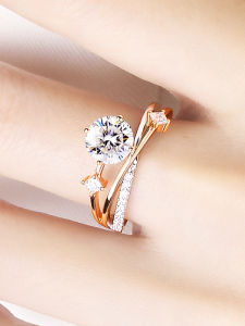 Artificially Cultivated Diamond Ring for Women 18K Rose Gold Dual Color One Carat Star Track Design Engagement Ring