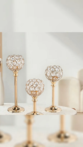 3PCS Sparklers Wedding Height Golden Crystal Tea Light Candle Holder Candelabra
