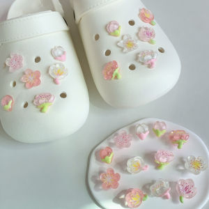 12PCS DIY Romantic Cherry Blossom Shoe Charms for Clogs Slides Sandals Garden Shoes Decorations Charm Set Accessories Kids Gifts