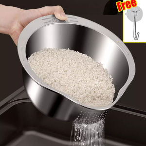 Stainless Steel Rice Strainer Bowl Rice Washing Bowl Rice Sieve Colander Fruit And Vegetable Cleaning Drain Basin Kitchen Tools
