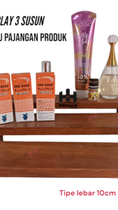 Rak Display 3 Susun Kayu Tipe Lebar 10cm Cocok untuk Pajangan Produk Kosmetik Perhiasan Bahan Mahoni Warna Coklat Satu Set 3pcs