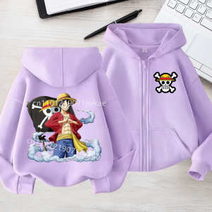 Bandai | Best-selling Cartoon Luffy Childrens Spring and Autumn Long-sleeved Hooded Sweatshirt Sportswear for Infants Aged 3 To 12