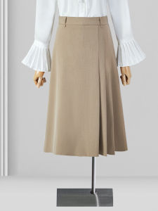 Khaki High Waist Asymmetrical Midi Skirt Womens Spring New Style Slimming Small Size Gored Umbrella Skirt Commute Simple Style