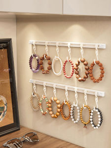 Wall-Mounted Jewelry Storage Rack & Hand-Beaded Necklace Hook Holder: Walnut Crystal Buddha Pearl Gold Accessories Organizer