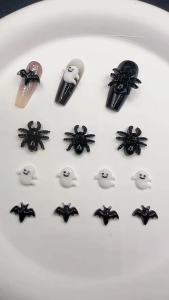 30pcs Halloween Nail Decorations Supplies Black Bat Spider Autumn Nail Art Accessories Dark Flatback Resin Nail Charms Gems DIY