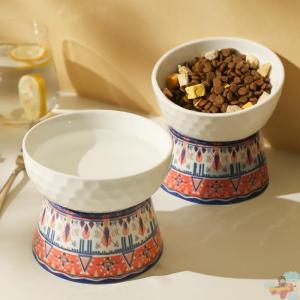 Ceramic Cat Bowl High Legged Slanted Mouth Design Pet Food Dish Water Bowl Special for Cats And Dogs Neck Protection Home Decor