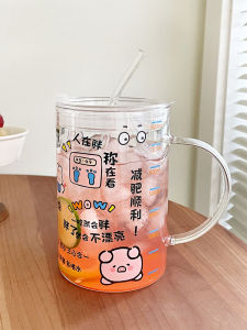 High Borosilicate Glass Water Cup for Women Office Use High Temperature Resistant Large Capacity Scale Straw Lid Home Cup