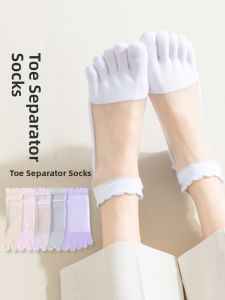 JINGCHI | Pure Cotton Breathable Anti-Odor Crystal Glass Fiber Thin Mesh Separate Toe Socks Women Summer Sweat Absorbent Short Tube Socks