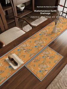 Retro Chinese Style Zen Silicon Dendroid Tea Mat Table Flag Tea Table Cloth Water Absorbent Cup Mat Luxury High End Home Textile