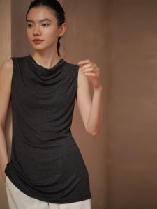 hacikis | Sleeveless Draping Neck Loose Slimming Office Vest