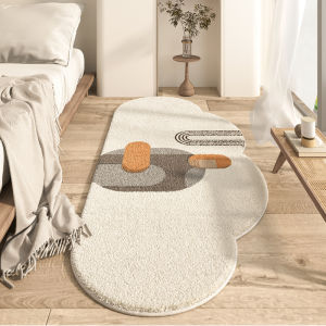 Creamy Style Bedroom Carpet Side of Bed Plush Room Living Room Machine Washable Velvet Main Bedroom Long Strip Rug for Girls