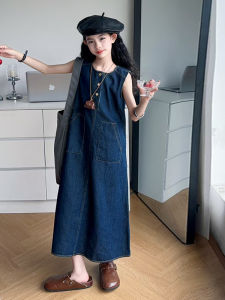 Girls Denim Dress Korean Style Mid-Length Sleeveless Vest Skirt Summer Fashionable Childrens Clothing 4-14 Years Old
