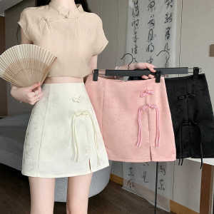 High Waist A-Line Short Skirt Asymmetrical Zipper Korean Style Commute Qianjin Slit Cheongsam Half-length Ancient Fashioned Skirts