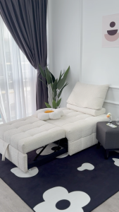 INNDESIGN  LILY Pouf Pullout Sofa / Pull Out Bed / Boucle Fabric / Single Size Pullout Sofa Bed